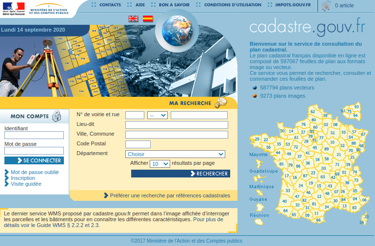 Aperçu du site du cadastre